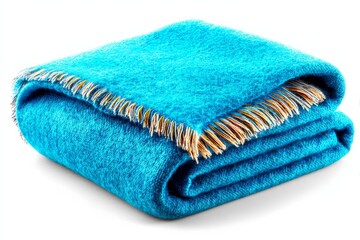 Poster - Cozy blue blanket with vibrant fringes ideal for warm evenings and chilly nights at home
