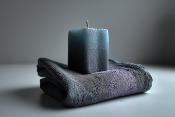 Poster - Candle placed on a soft, folded towel in a calm, minimalistic indoor setting during daylight