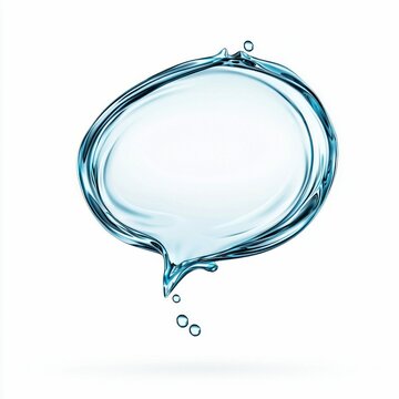 A beautifully rendered water speech bubble floating against a stark white background, perfect for concepts.