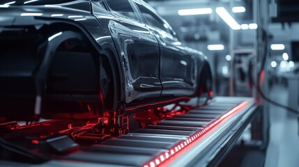 Poster - Automotive manufacturing process factory floor industrial scene high-tech environment close-up view innovation in motion