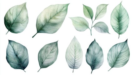Poster - Nature leaves collection botanical study digital art minimalist design aesthetic view green palette for creative projects