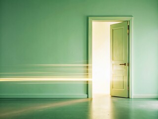 Poster - Illuminated Open Door: Minimalist Long Exposure Night Photography