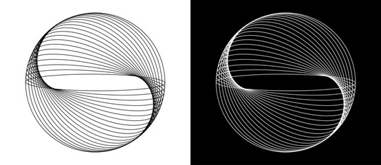 Fototapete - Set of distorted circles in spiral. Black spiral on white background and white spiral on black background.