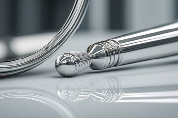 Leinwandbilder - Elegant silver pen and ring reflecting in soft light on a smooth surface