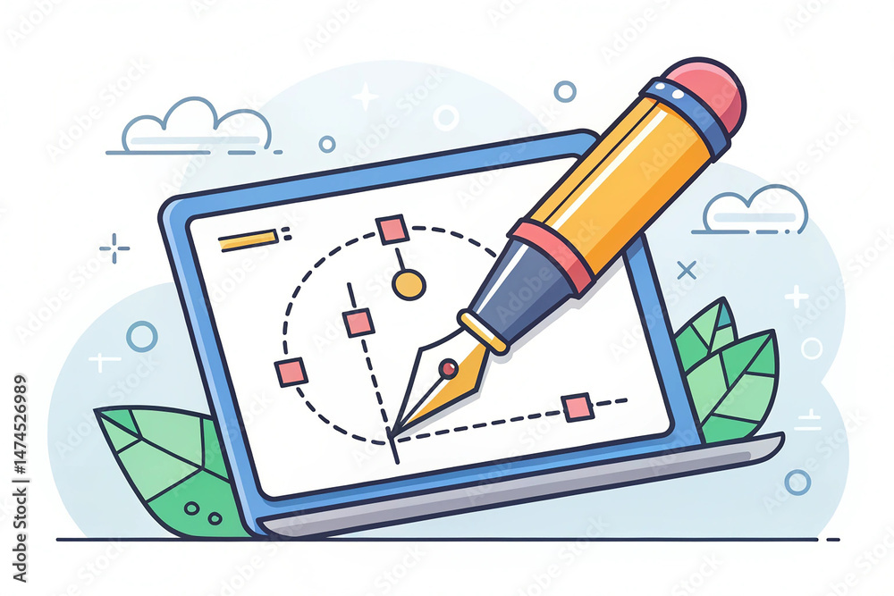 Pen tool cursor. The curve control points.Graphic design software Stock ...