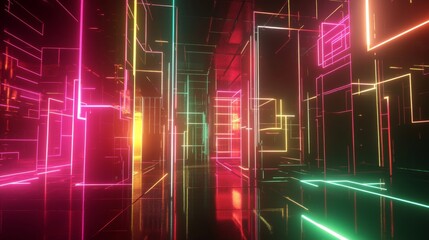 Poster - Vibrant neon light patterns digital environment abstract art futuristic atmosphere engaging perspective technology concept