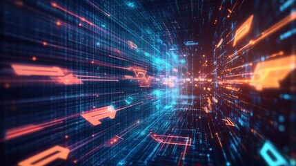 Fototapete - Dynamic digital flow virtual realm graphic visualization futuristic environment abstract viewpoint concept of data transmission