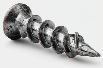 Fototapete - Close-up view of a detailed metal screw highlighting its thread and tip structure with a neutral backdrop for clarity
