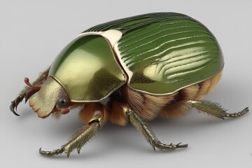 Poster - Detailed close-up of a striking green beetle showcasing its unique features and vibrant colors in a neutral backdrop
