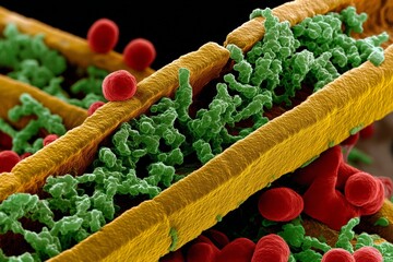 Poster - Microscopic view of bacteria interacting with human cells in a detailed biological illustration