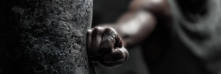 Aufkleber - Impact From a Powerful Punch on a Punching Bag During an Intense Training Session in a Gym Setting