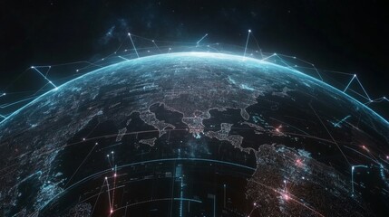 Poster - Global digital connectivity mapping the future of technology earth infographic virtual space aerial view innovation trends