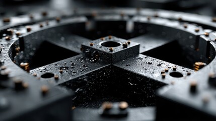 Poster - black big complex shape with moving parts 3d animation