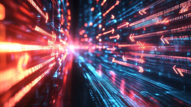 Dynamic digital flow virtual environment abstract graphic high-tech scene futuristic perspective