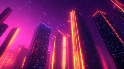 Poster - Futuristic cityscape celebration neon skyline digital art urban environment aerial view innovative concepts