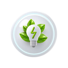 Fototapete - A 3D of a white light bulb with an electric symbol growing from green leaves symbolizing sustainable and environmentally conscious energy solutions