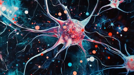 Poster - microscopic action of neurons science lab digital art abstract universe close-up view neural network