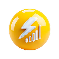Aufkleber - A bright 3D rendered yellow bubble icon featuring a white electric bolt and statistical bars representing energy technology and data analysis
