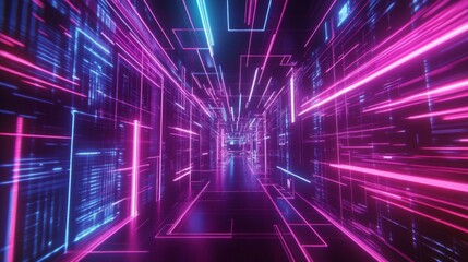  - Vibrant neon light show digital corridor abstract art futuristic space dynamic perspective visual concept for technology trends