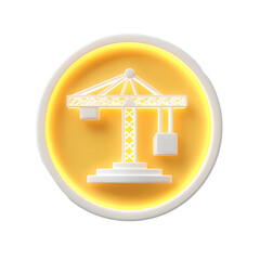 Aufkleber - Sleek and modern 3D icon featuring a glowing white crane construction element on a vibrant yellow circular background showcasing a minimalist and smooth design aesthetic