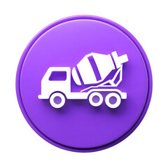 Aufkleber - Minimalist modern and bold purple 3D circular icon depicting the white silhouette of a concrete mixer truck