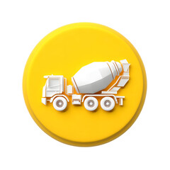 Fototapete - A minimalist 3D circular icon depicting a white cement mixer truck on a bright yellow background creating a clean and modern visual representation of construction