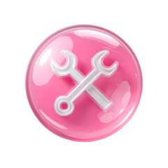 Aufkleber - Minimalist style pink 3D bubble icon featuring a crisscross layout of white hand tools symbol such as a wrench and screwdriver against a plain white background