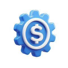 Aufkleber - A 3D icon depicting a blue gear shaped object with a white dollar currency symbol representing a business finance planning tool for economic strategy and decision making
