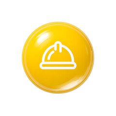 Poster - Minimalist yellow circular icon with a white glowing helmet symbol representing safety and protection in construction and industrial work environments