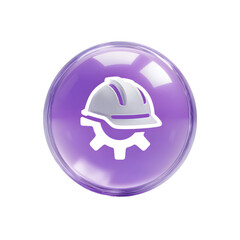 Poster - Purple glowing sphere featuring a white icon of a cogwheel supporting a protective hard hat representing the engineering construction and industrial sectors