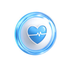 Aufkleber - Minimalist 3D icon of a blue circular bubble featuring a white heart pulse symbol and a protective shield representing reliable health coverage and security