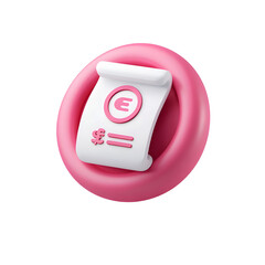 Aufkleber - A 3D minimalist design of a pink circular bubble displaying a white utility receipt icon with an energy price symbol against a clean white background