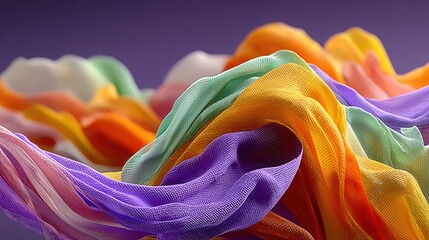 Fototapete - colorful cloth shape flying on purple background 3d animation.stock image
