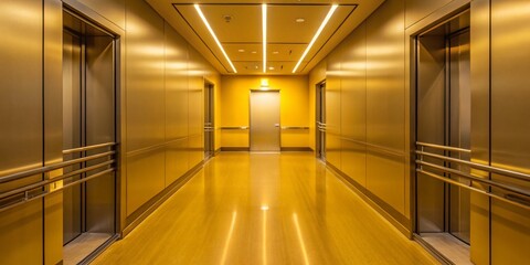 Poster - Modern Elevator Interior, Empty Hotel Lobby, Office Hallway - Drone Photography