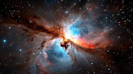 Wall Mural - Cosmic rose drifting against a dark galactic background, detailed folds of gas glowing faintly, giving off warm light from internal stellar birth