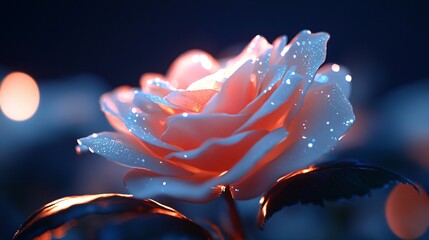 Wall Mural - A cosmic rose-shaped nebula floating in the vast emptiness of deep space, with translucent petals formed by glowing interstellar gas, illuminated softly from within by young blue stars, surrounded