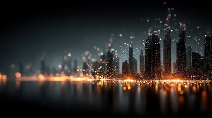 Poster - digital cyberspace city with particles and digital data network connections concept the smart city of futuristic technology internet and big data,stock photo