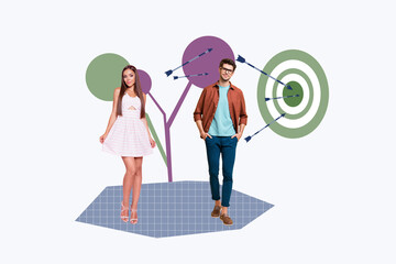 Aufkleber - Composite collage pop zine image of happy businessman businesswoman stand target concept development career purpose achievement
