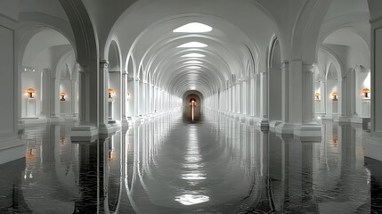 Poster - empty white corridor with columns minimal 3d rendering illustration
