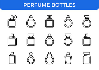 Poster - Perfume Bottles Fragrance Cosmetic Line Icons Set Beauty Fashion Luxury Outline Vector Editable Stroke Easy to Edit Flat Icons Symbol