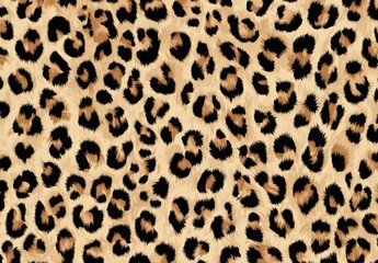 Poster - Leopard print pattern with black and brown spots on a beige background, resembling animal fur texture.