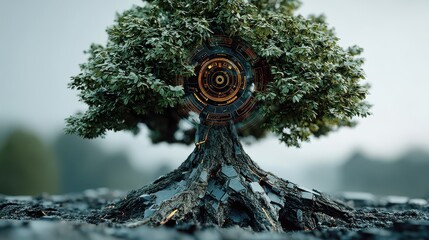 Aufkleber - futuristic digital environment showcasing a tree with technology interface,photo stocks