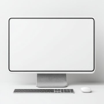 Minimalist desktop computer setup with a blank screen for modern technology.