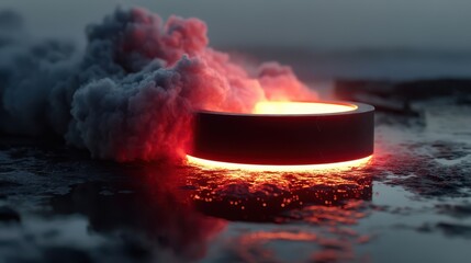 Poster - glowing neon ring with some smoke cloud 3d rendering