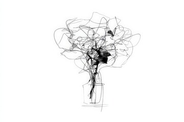 Fototapete - Abstract floral arrangement sketch showcasing intricate lines and detailed shapes in a minimalist style