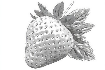 Aufkleber - Detailed illustration of a ripe strawberry with green leaves on a white background