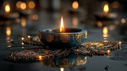 Poster - happy diwali background with beautiful oil lamp