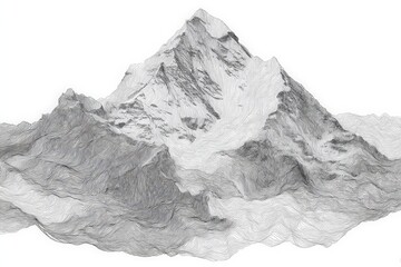 Poster - Elegant mountain landscape showcasing intricate line art of peaks and valleys in black and white with detailed textures
