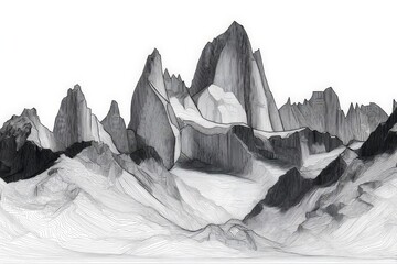 Aufkleber - Mountain range displaying intricate lines and textures during daylight in a monochromatic style