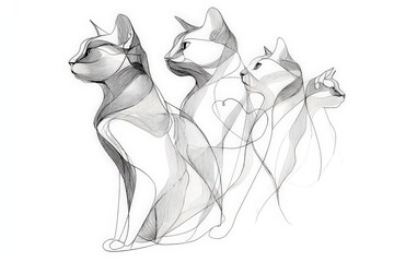 Poster - Artistic line drawing of cats showcasing various poses and expressions captured in a creative minimalist style